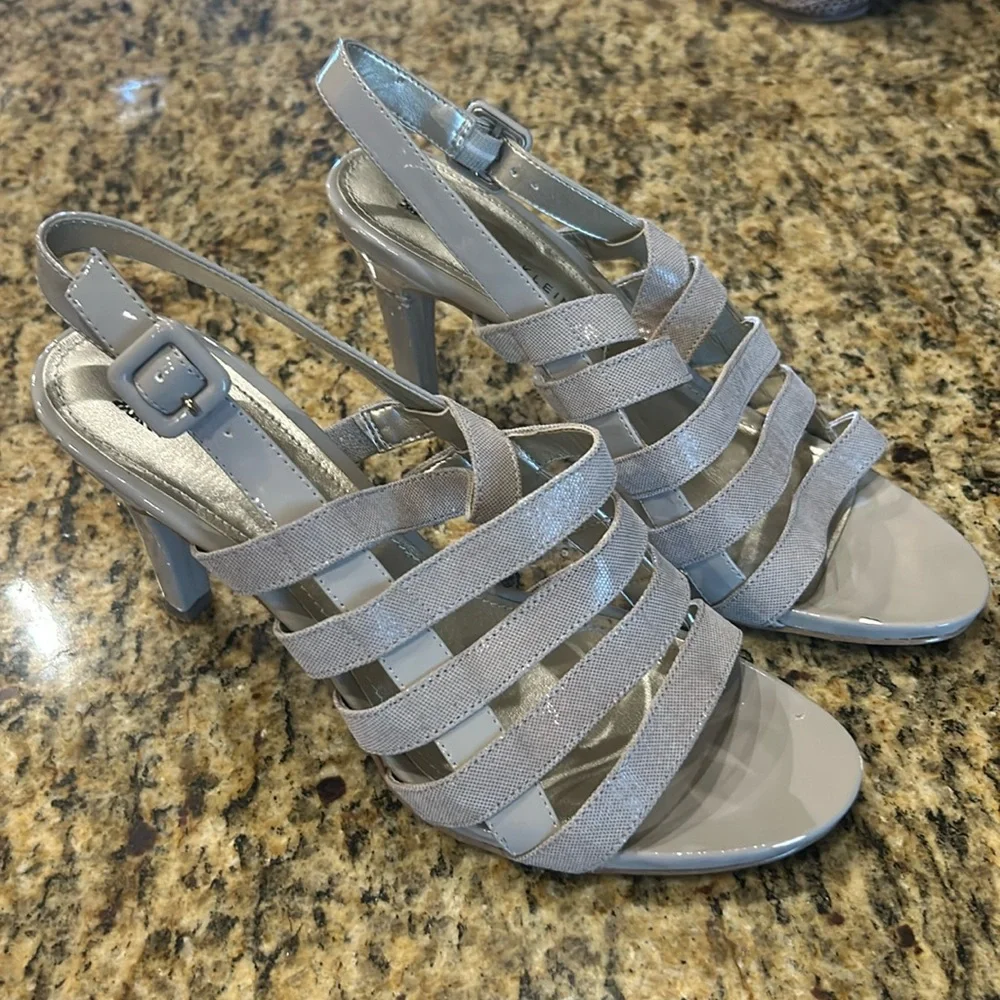 Anne Klein open toe, strap heels, beige/gray, size 10 | offer in description